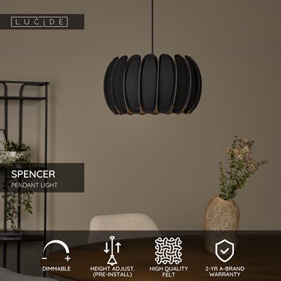 Lucide SPENCER - Pendant light - Ø 40 cm - 1xE27 - Black